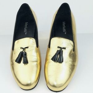 Merlutti Gold Leather Black Tassel Loafers Men's 9
